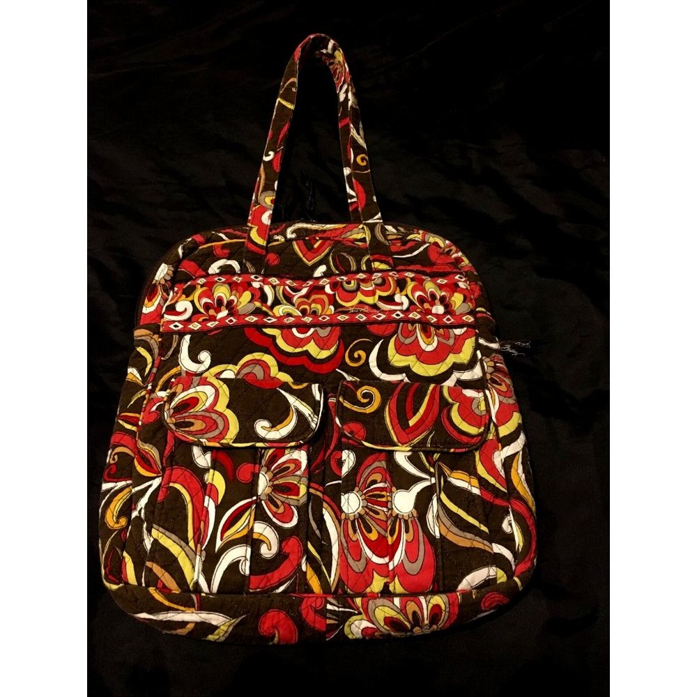 Vera Bradley Puccini Double Handle Purse Bag Brown Red Yellow White Zipper Tote